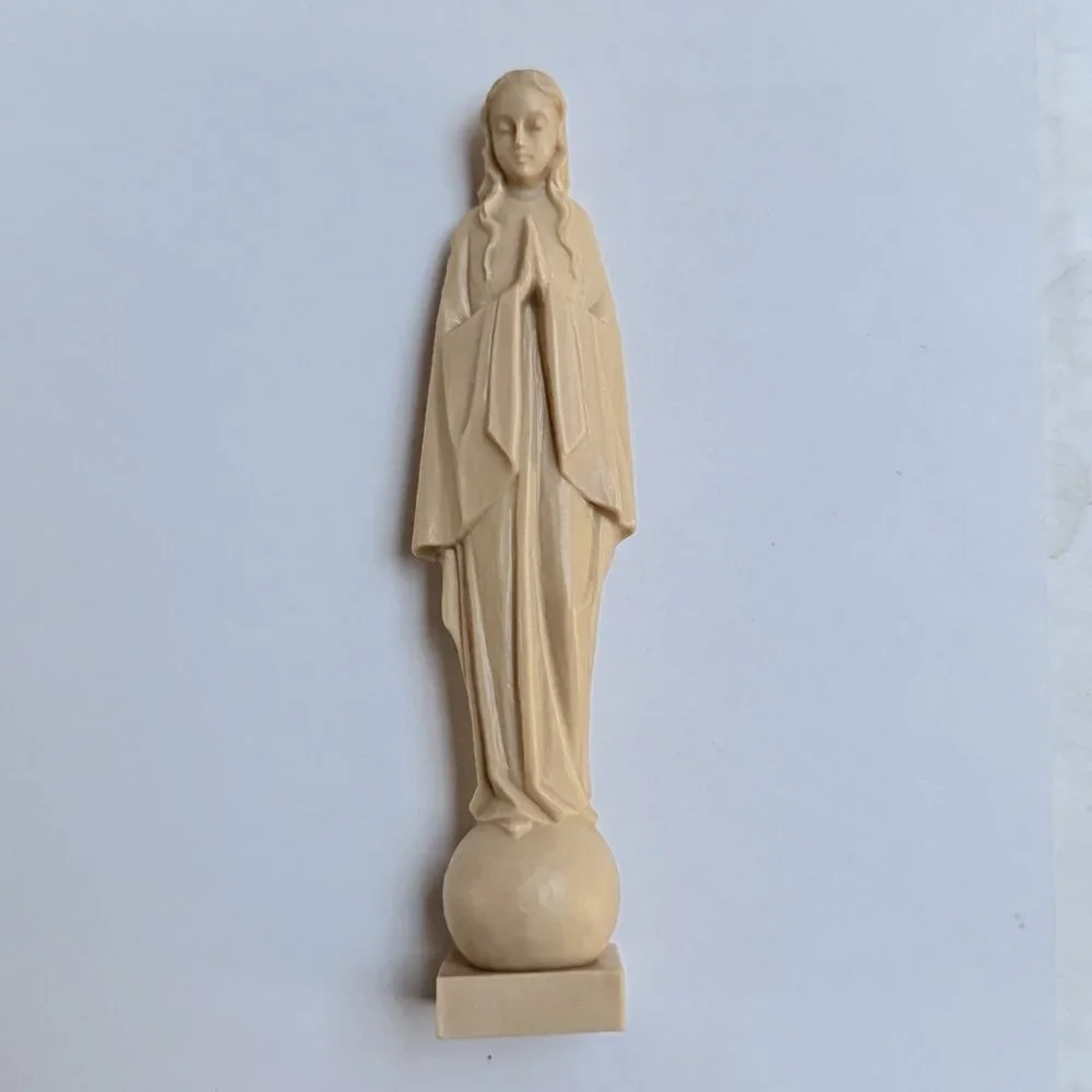Vintage Beige Plastic Praying Mary Figurine Robe Mary Jesus Religious Christian
